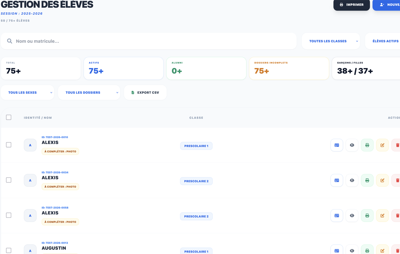 Module élèves ixiskool avec dossiers scolaires et informations de classe